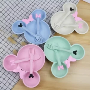 3Pcs/set Wheat Straw Baby Dishes Cartoon Tableware